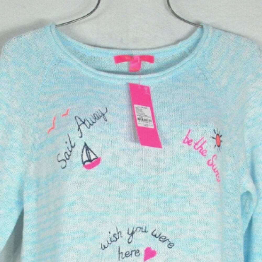 Lilly Pulitzer Women's Danette Sweater M Sailabration Embroidery Blue Top - Picture 4 of 9